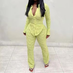 ZHEZHE di tendenza primavera <span class=keywords><strong>Boutique</strong></span> abbigliamento donna Street Wear moda manica lunga irregolare camicia e pantaloni 2 pezzi - Product Image 1