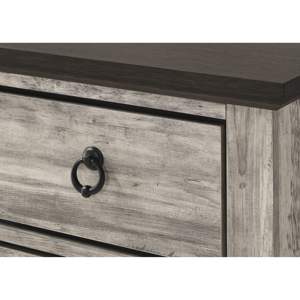 DB Contemporáneo Rústico Gris Acabado en dos tonos Mesita de noche Muebles de dormitorio de madera con dos cajones y tiradores de metal 1PC - Product Image 4