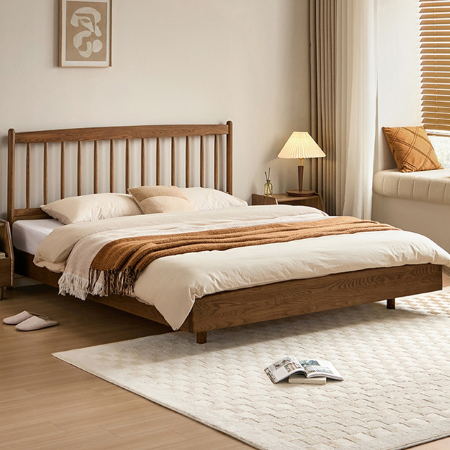 Floating Bed Suspension Ash Wood All Solid Wood  Furniture 1.5 Meters Double Bed Row Skeleton Frame Bed