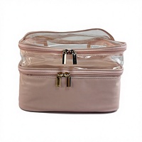 Trousse de Maquillage Professionnelle Portable en PU Double Couche, Grande Capacité, avec Fermeture Éclair, Compartiment Transparent Amovible pour Pinceaux