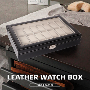 Boîte de présentation de montre en cuir PU rigide de luxe, couvercle en verre transparent et fermeture métallique, boîte d'emballage pour montre-bracelet avec service de logo personnalisé - Product Image 2