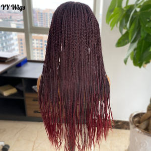 Lungo misto Color13x6 nero fatto a mano scatola parrucche intrecciate per le donne nere resistente al calore Glueless parrucca anteriore in pizzo sintetico parte laterale - Product Image 5