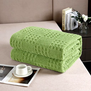 Coperta in maglia a strato singolo in flanella waffle tinta unita, in pile, per tutte le stagioni, da viaggio in aereo e per la casa, 100% poliestere, semplice - Product Image 2