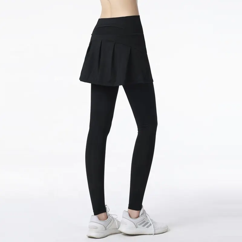 Mode Pakaian Gym Lari Pinggang Tinggi Gaun Legging Tenis Olahraga Kantung Logo Latihan Rok Atletik Cetak Kustom dengan Legging