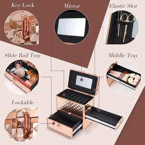 Organisateur de maquillage professionnel avec tiroirs verrouillables Boîtier de train en aluminium de grande capacité pour vernis à ongles et <span class=keywords><strong>kit</strong></span> de manucure - Product Image 4