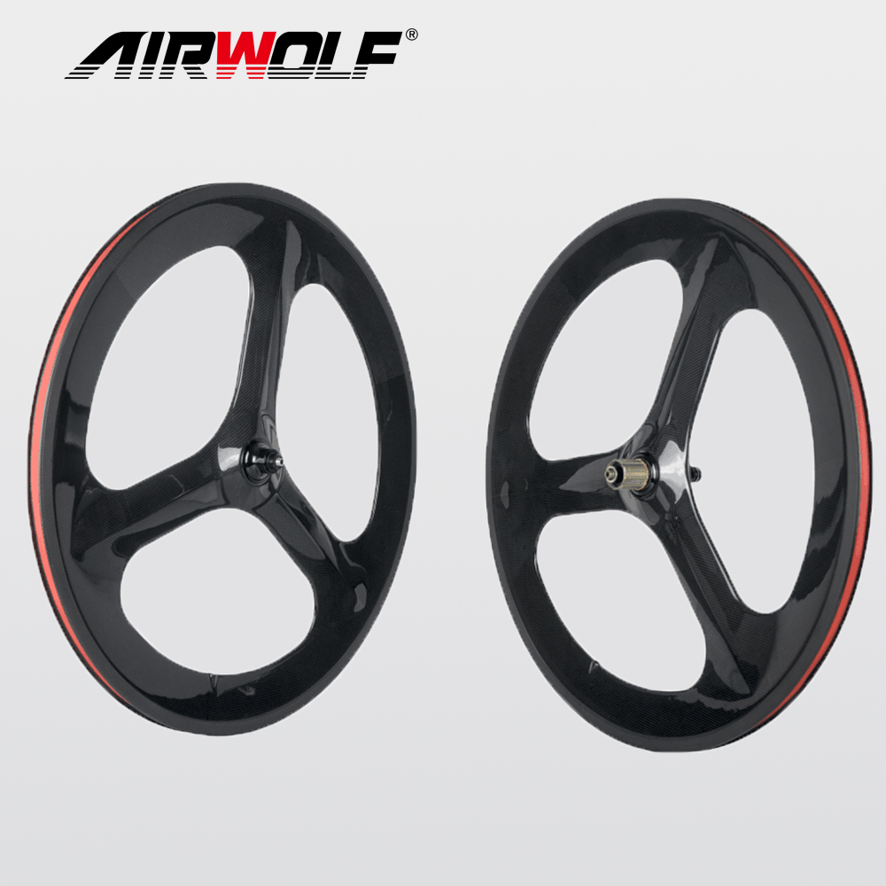 700C 65mm トライスポークカーボンホイールセット 23mm幅 ロード用