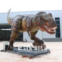 Statue de dinosaure animatronique en métal de grande taille, synchronisée, mobile, avec voix mécanique rugissante, pour jardin, 6,4 mètres de haut, intérieur/extérieur