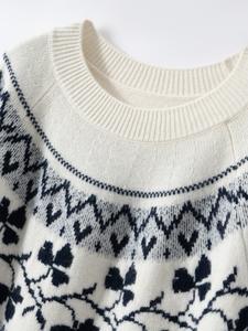 Suéter de Cachemira de Invierno para Mujer, Diseño Jacquard Fair Isle, Holgado, de Lana de Cachemira, con Logotipo Personalizado, Cuello Redondo - Product Image 3