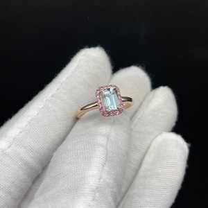 Anillo de Bodas de compromiso de piedras preciosas de Aguamarina azul natural Plata de Ley 925 con ajuste de bisel de corte esmeralda para fiesta - Product Image 5