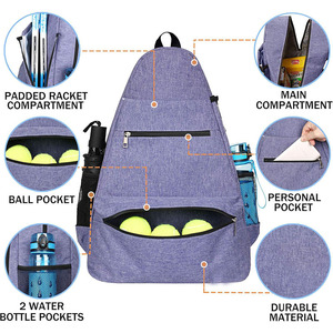 Mochila para raqueta de tenis con compartimento para zapatos-Bolsa para deportes al aire libre Pickleball y bádminton - Product Image 6