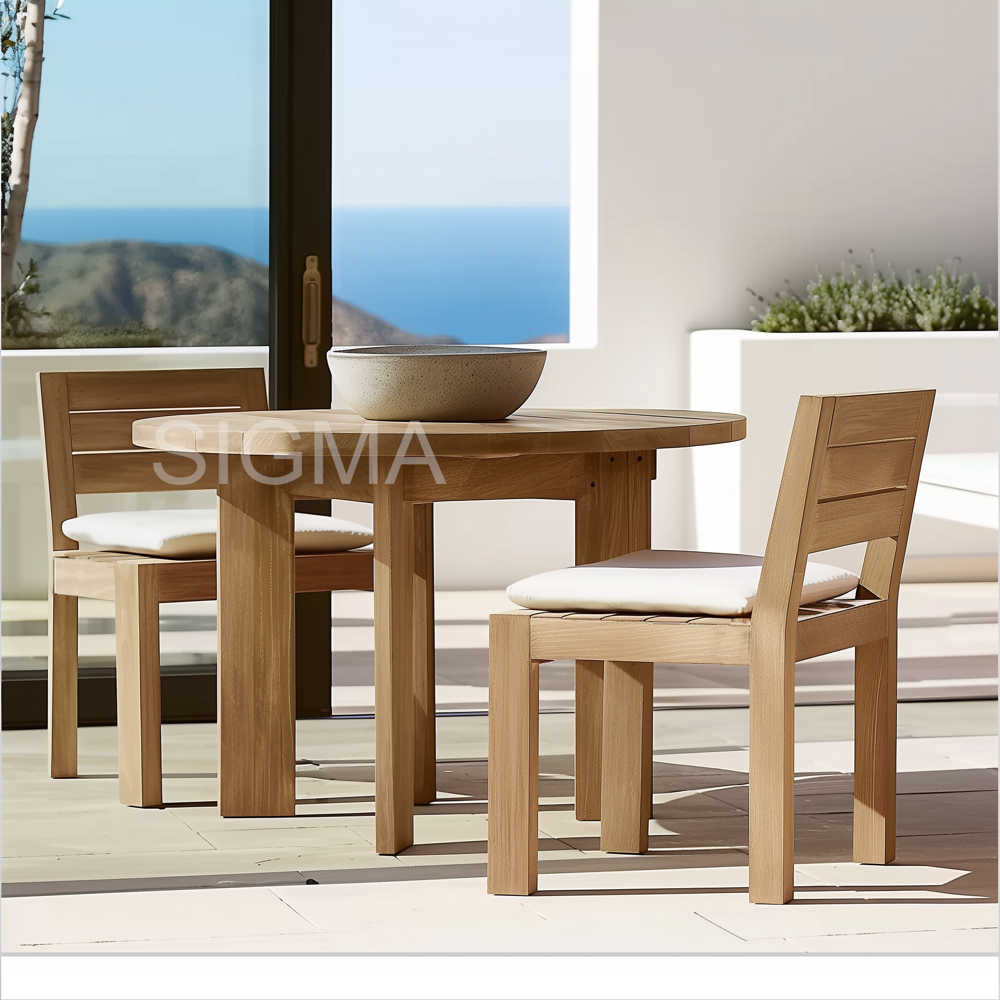 Hot Sale Patio Solid Teak Wooden Furniture Outdoor Dinning Room Table And Arm Chair Set