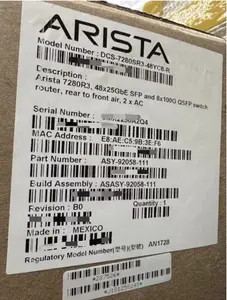 Arista DCS-7280SR3-48YC8-R 7280r3, 48x25gbe Sfp En 8X100G Qsfp Switch Router, Achter Naar Voorlucht, 2 X Ac