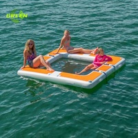 Vert Portable Flottant Plate-Forme Gonflable Hamac Lac Eau Jouer Loisirs Longue Chaise Eau Île Carré Hamac