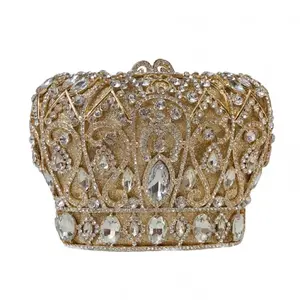 Hot selling rhinestone dinner bag with a crown shaped pointed bottom hollowed out diamond handbag chain grab women's bag