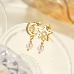 CANNER Vente en gros – Nouvel ensemble de boucles d'oreilles simples en argent sterling S925 avec étoile, lune, perle, nœud, pierre de lune et zircon 5A - Product Image 4