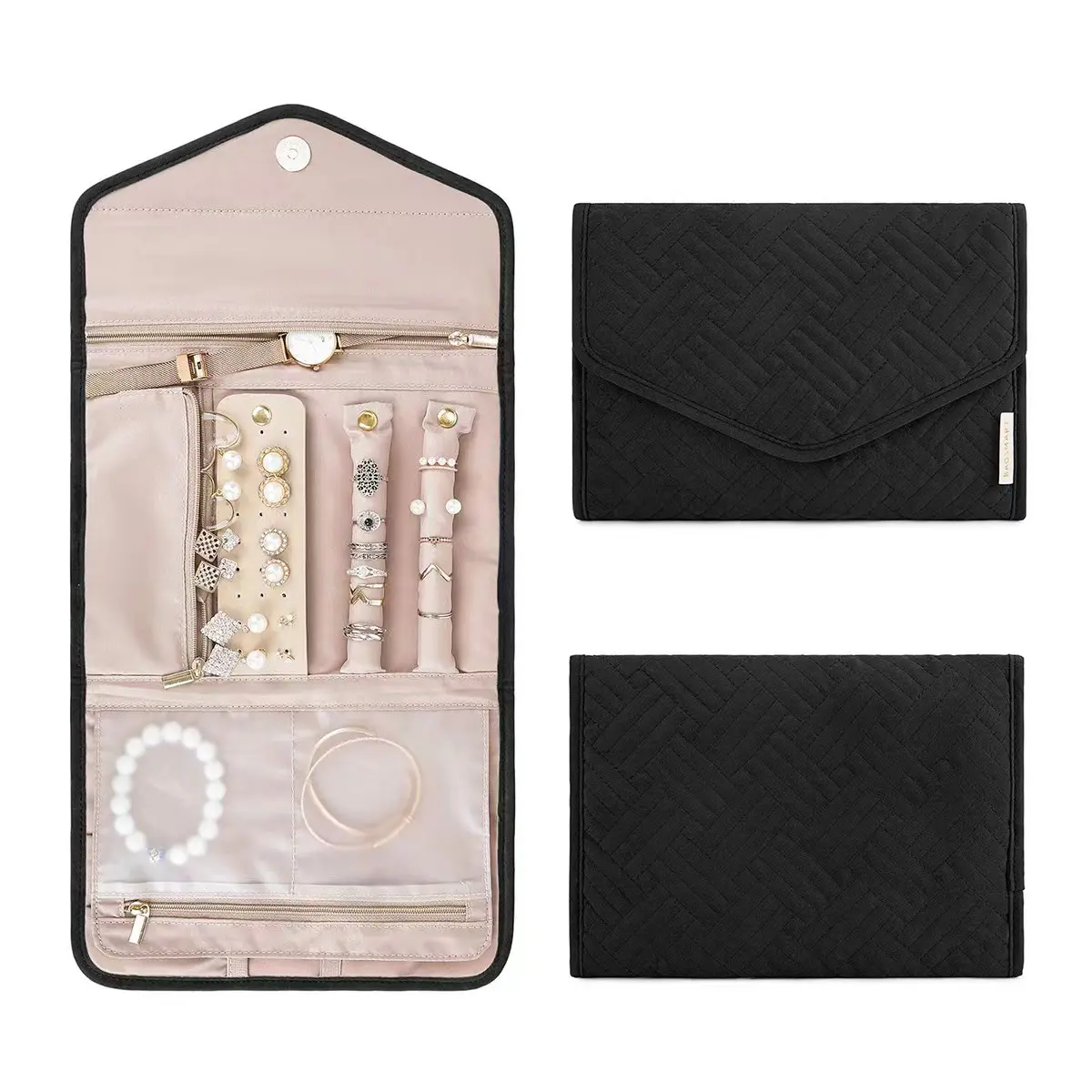 Mini Travel Jewelry Organizer Case Foldable Jewelry Roll For Journey Rings Necklaces Earrings Bracelets