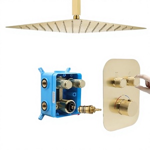 Ensemble de douche thermostatique mural en laiton chromé brossé haute pression avec pommeau de douche et jets de massage en céramique - Product Image 3