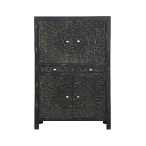 Hand Carved Wooden <b>Wardrobe</b> Almirah with Mandala Design Black Antique 2 Door Storage Cabinet with Drawer Luxury Bedroom <b>Wardrobe</b> - Product Image 3