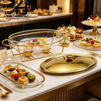 Matériel de restauration hôtelière de luxe : Réchaud de buffet ovale doré en acier inoxydable avec chauffage à l'alcool, chauffe-plats en verre 3L, ensemble de réchauds pour buffet