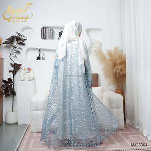 Robe Abaya bleue modeste de luxe, brodée 2 pièces, ensemble d'abaya ouverte pour femmes, vêtements islamiques - Product Image 5