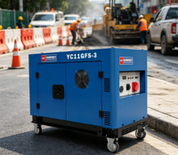 Générateur diesel silencieux triphasé YuChai YC11GFS-3 11 kW, puissance équivalente monophasée 400 V 230 V, groupe électrogène portable V-Twin 12 kW max.