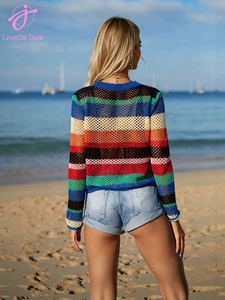 Loveda Ingrosso Copricostume da Spiaggia da Donna <span class=keywords><strong>Estivo</strong></span> Morbido e Ampio, Lavorato a Maglia, con Patchwork Colorato e Dettagli Traforati - Product Image 2
