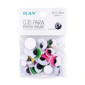 Yeux adhésifs Ilan 20-15-10mm, cils multicolores, décorations artisanales - Product Image 1