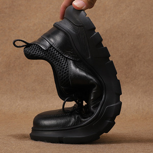 Chaussures décontractées en cuir pour hommes à lacets, bout rond, doublure en maille respirante, semelle extérieure en caoutchouc, semelle intermédiaire en EVA, mode automne, confortables pour la marche - Product Image 3