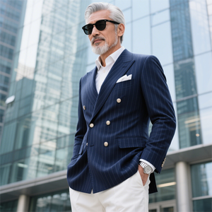 JXKRSZF Custom Slim Fit Black with <strong>White</strong> Stripes <strong>Mens</strong> Regular Size <strong>Men</strong> Regular Suit <strong>Jacket</strong> - Product Image 5