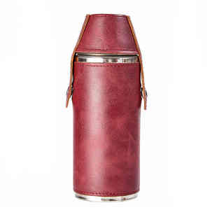 Botella de Vino Portátil de Acero Inoxidable, Cilíndrica, con Funda de Cuero Marrón, para Exteriores, 7 oz. Recipiente Grande con Aislamiento al Vacío, Ecológico y a Prueba de Fugas - Product Image 5