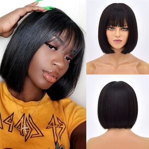 Ainizi Parrucca Sintetica Elegante da 12'' Stile Bob Corto Nero <span class=keywords><strong>con</strong></span> Frangia per Donne - Product Image 2
