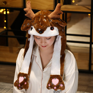Chapeau de Noël d'hiver Bonhomme de neige Père Noël Elk Airbag Moving Ear Warm Plush Hat - Product Image 6