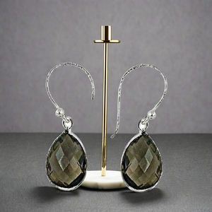 Art Palace Sterling Silver Smokey Quartz Elegant <b>Fine</b> <b>Stud</b> <b>Earrings</b> From Rajasthan - Product Image 3