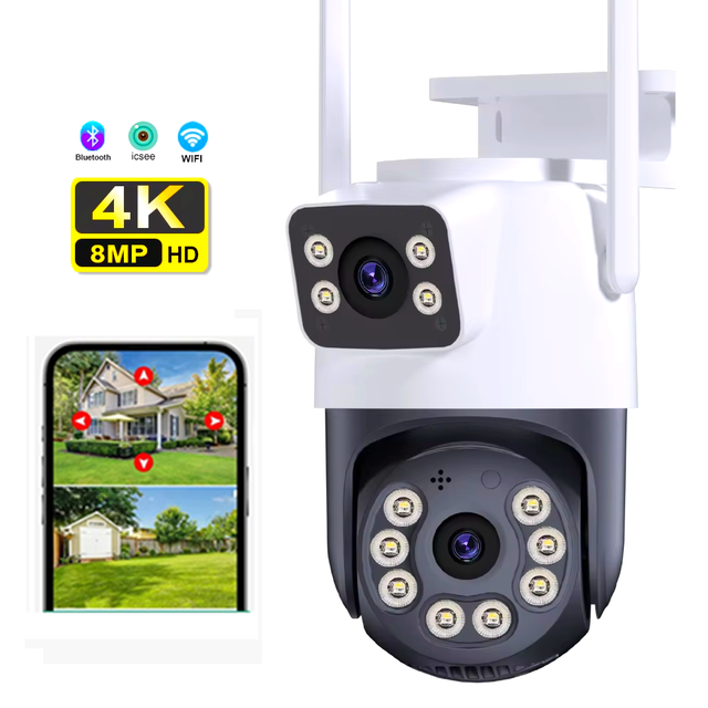 ICsee 6MP Dual Lens Outdoor WiFi Security Camera AI Auto Tracking Two-way Audio Full Color Night Vision PTZ CMOS Sensor