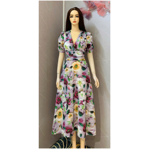 Vestido de cuadros de mujer contemporáneo floral elegante suministro ODM Vietnam mejor precio para cualquier evento formal cintura natural lavable - Product Image 3