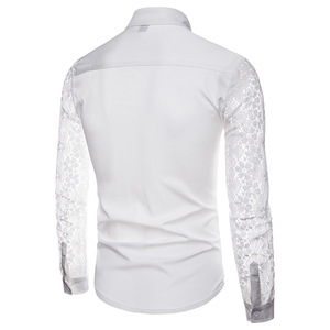 <span class=keywords><strong>Camicia</strong></span> Casual in <span class=keywords><strong>pizzo</strong></span> pieno a braccio tinta unita alla moda da <span class=keywords><strong>uomo</strong></span> camicie con risvolto a maniche lunghe - Product Image 2