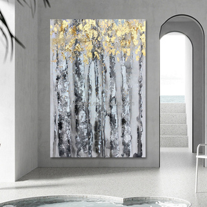 100% arte <span class=keywords><strong>de</strong></span> pared pintado a mano decoración <span class=keywords><strong>de</strong></span> pared del hogar cuadro bosque <span class=keywords><strong>de</strong></span> abedul Arte Abstracto dorado árbol pintura al óleo - Product Image 4
