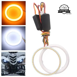 Blanc Jaune LED Coton Switchback Angel Eyes Full Round Circle <span class=keywords><strong>Halo</strong></span> 2-Ring Kit avec 70mm 120mm Tailles 12V DRL Phares - Product Image 2