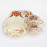 Ensemble de vaisselle pour bébé au design de dessin animé, sans BPA, en plastique, 7 pièces, avec assiettes à portions, gobelet, bol, fourchette et cuillères