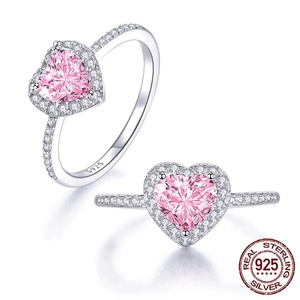 Anello in Argento Sterling 925 con Cuore Rosa in Zirconia Cubica per Donne, Fidanzamento, Feste, Gioielli CZ Placcati in Rodio - Product Image 3