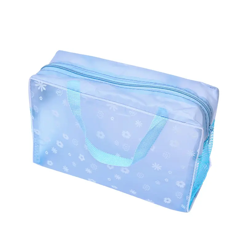 Travel skincare serum packaging with handle light blue makeup bags for women cosmetic bag wholesale