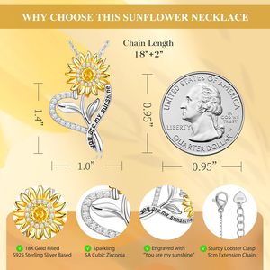 สร้อยคอเงินแท้ 925 รูปหัวใจ ดีไซน์ดอกทานตะวัน  "คุณคือแสงแดดของฉัน" สำหรับสาวๆ เพื่อนๆ ขายส่ง - Product Image 2