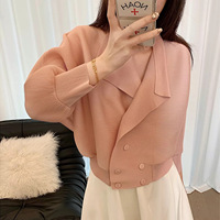 Miyake Einfarbiger Plissierter Crop-Blazer für Damen mit Fledermausärmeln, Offener Front und Knopfleiste, Elegante Büro- und Freizeitjacke, Neu