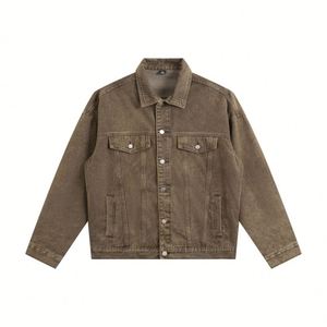 แจ็คเก็ตยีนส์ผู้ชายสไตล์วินเทจ Y2K แบบสั่งทำพิเศษ ตัดเย็บแบบแพทช์เวิร์ค พิมพ์ลาย แต่งดีเทลขาดๆ กระดุมแบบดั้งเดิม คุณภาพสูง เนื้อผ้าหนา ซักแบบสโตนวอช - Product Image 5