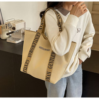 Sac fourre-tout réutilisable en toile de coton avec imprimé lettres pour femmes étudiantes grande capacité avec poche