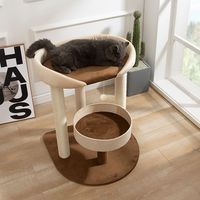Grand lit pour chat, arbre à chat intégré, structure d'escalade pour chat de style japonais, avec grande peluche et poteau en bambou pour l'escalade des grands animaux de compagnie