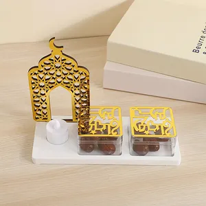 Unique Design Golden Acrylic Eid Mubarak Moon Star Tray Eid Food Serving Tray For Dessert Display
