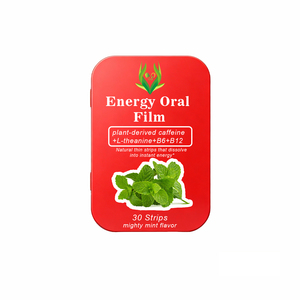 Bandes de film orales énergétiques très vendues, 30 unités, saveur menthe, caféine dérivée de plantes, L-Théanine, B6, B12, boost d'énergie naturel - Product Image 1