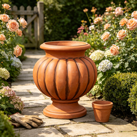 Urne décorative en résine faite à la main, peinte à la main, style vintage, en terre cuite, en forme de citrouille côtelée, grande jardinière, pot de fleurs décoratif pour patio et jardin