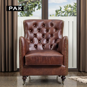 Fabriek Directe Verkoop Klassieke Antieke Meubels Lederen Stoel Chesterfield Vleugelstoel Voor Woonkamer En Sigarenkamer - Product Image 1